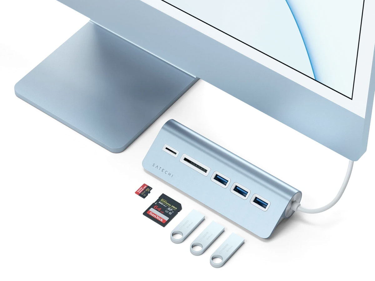 Satechi Aluminium USB-C Hub en Kaartlezer - Blauw