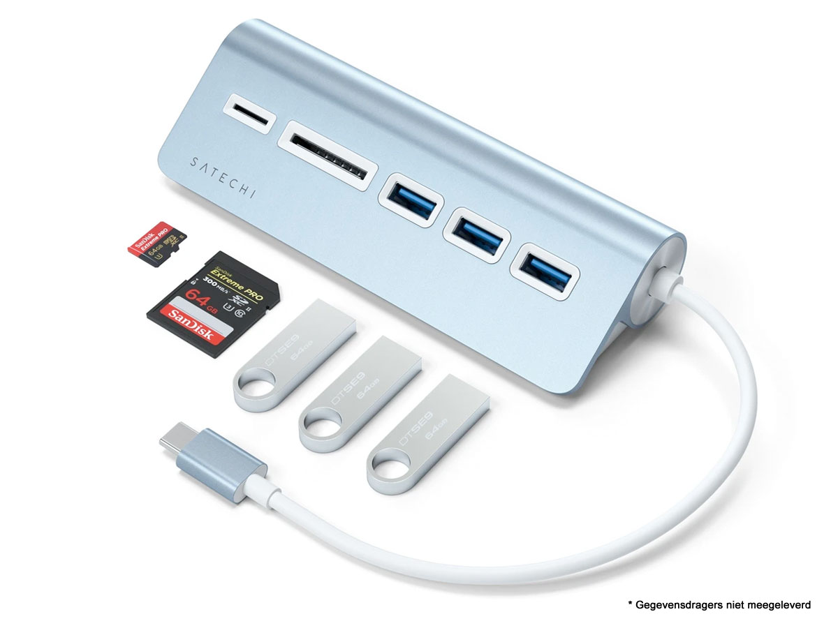 Satechi Aluminium USB-C Hub en Kaartlezer - Blauw