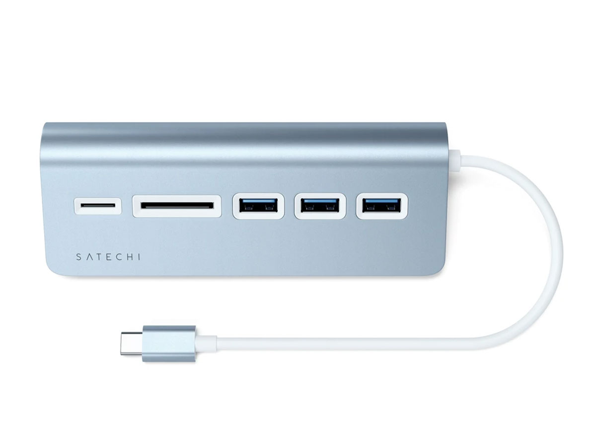 Satechi Aluminium USB-C Hub en Kaartlezer - Blauw