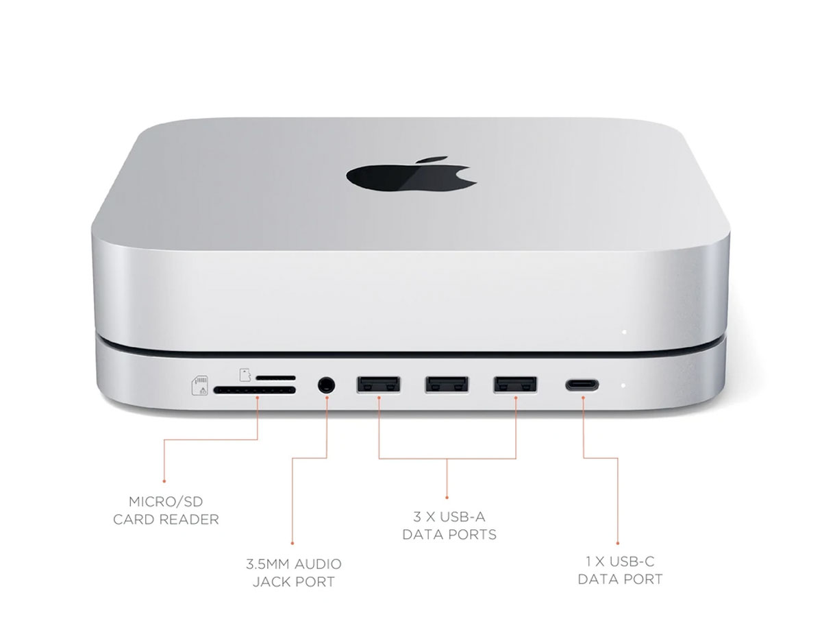 Satechi Aluminium Mac Mini/Mac Studio Stand & USB-C Hub met SSD bay - Zilver