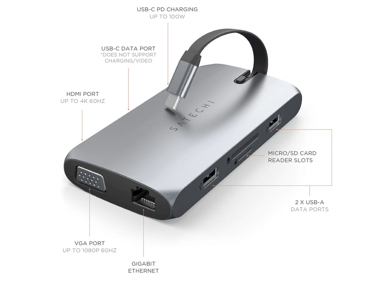 Satechi USB-C On-The-Go Multi-Port Adapter met 2 Kabels