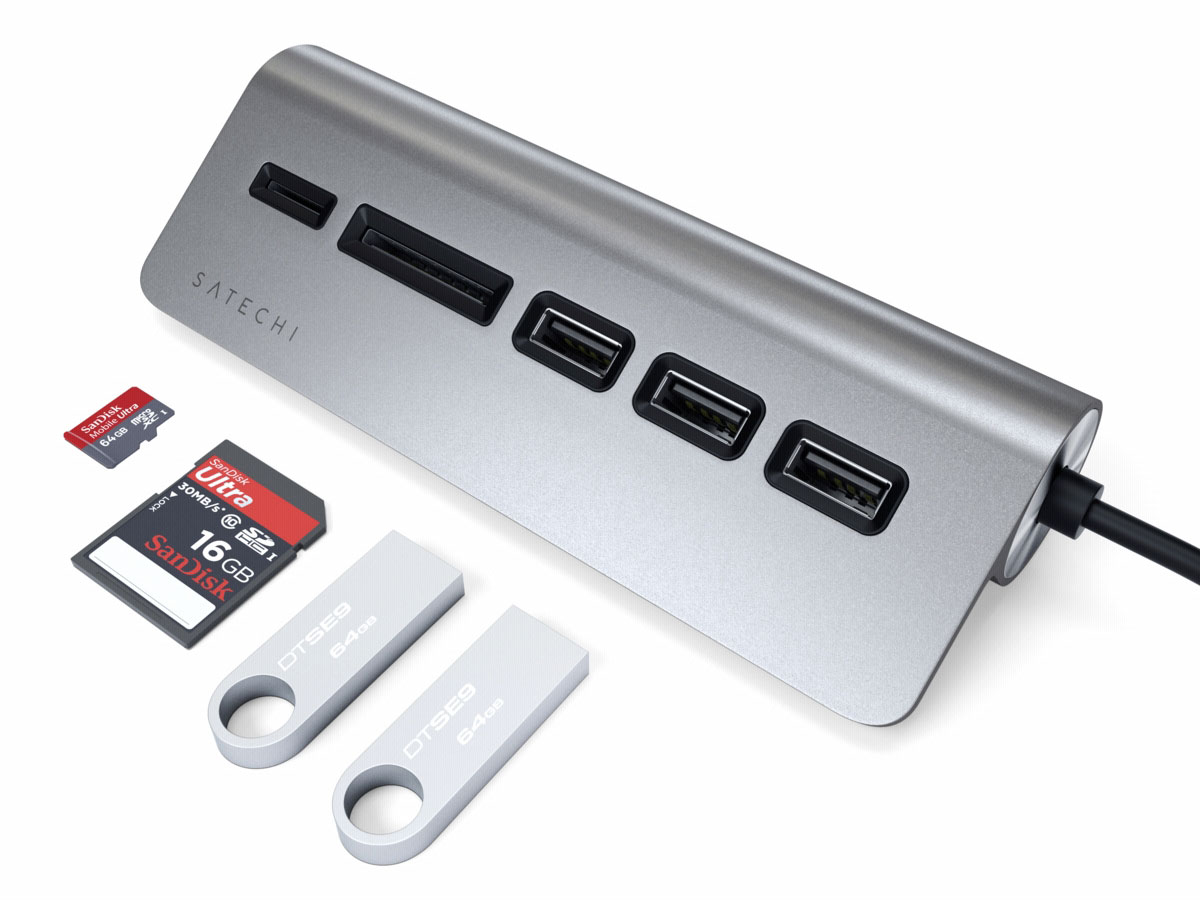 Satechi Aluminium USB-C Hub en Kaartlezer - Space Grey