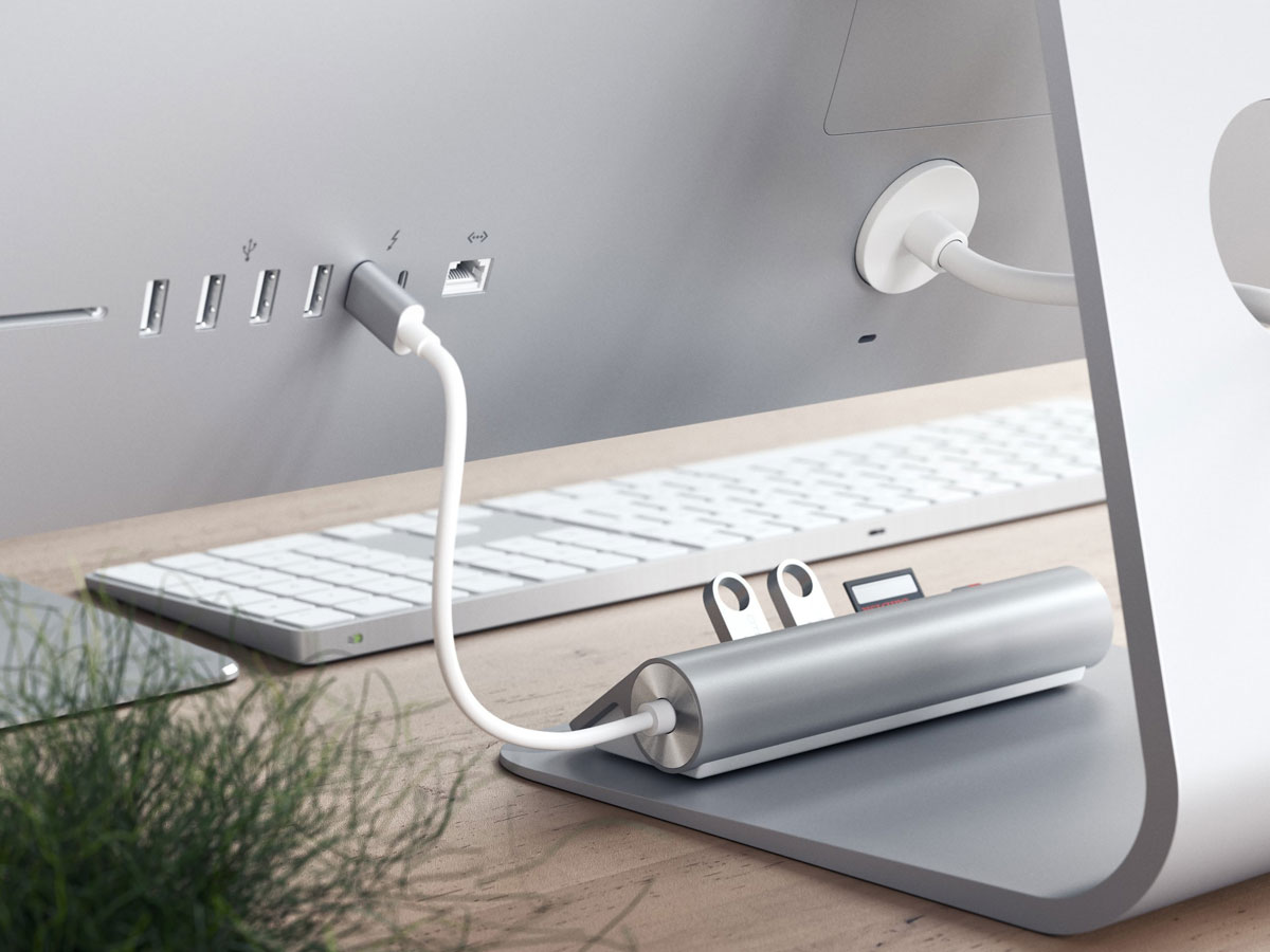 Satechi Aluminium USB-C Hub en Kaartlezer - Zilver