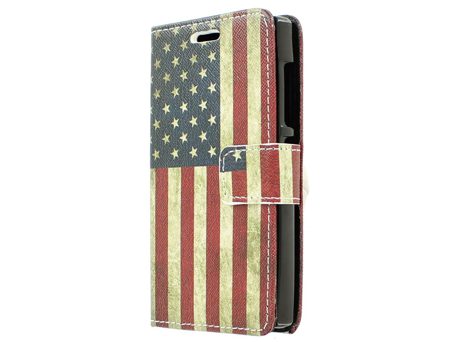 Vintage USA Flag Book Case Hoesje voor Microsoft Lumia 435