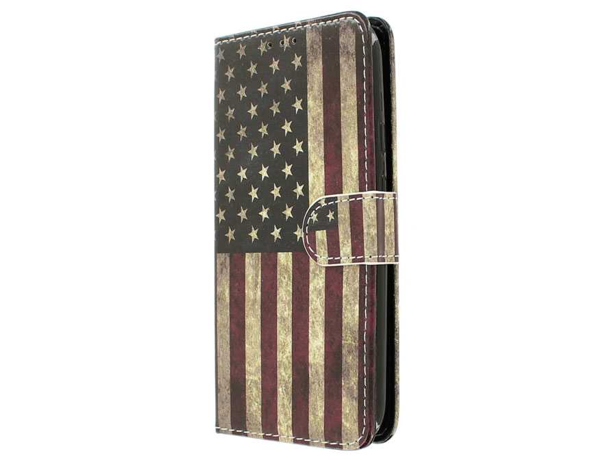 Vintage USA Flag Bookcase - Motorola Moto E3 hoesje