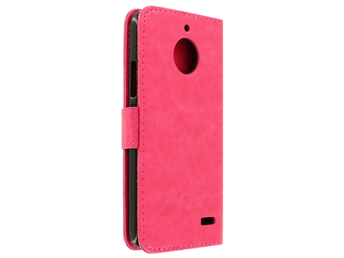Funda Tipo Billetera Con Soporte Para Motorola Moto E4 4ta Generación - Cuero Sintético, Negro/rosa