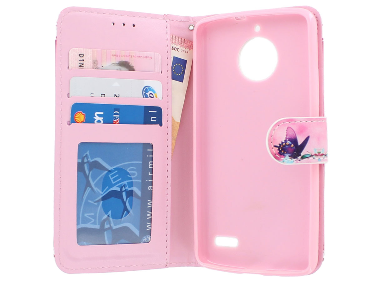 Butterfly Bookcase - Motorola Moto E4 hoesje