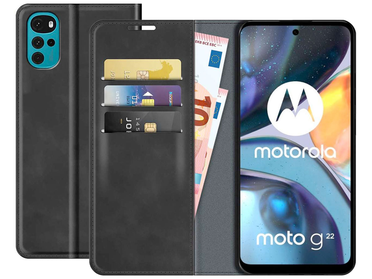 rok Wanneer stad Slimline Bookcase Motorola Moto G22 Hoesje | Zwart