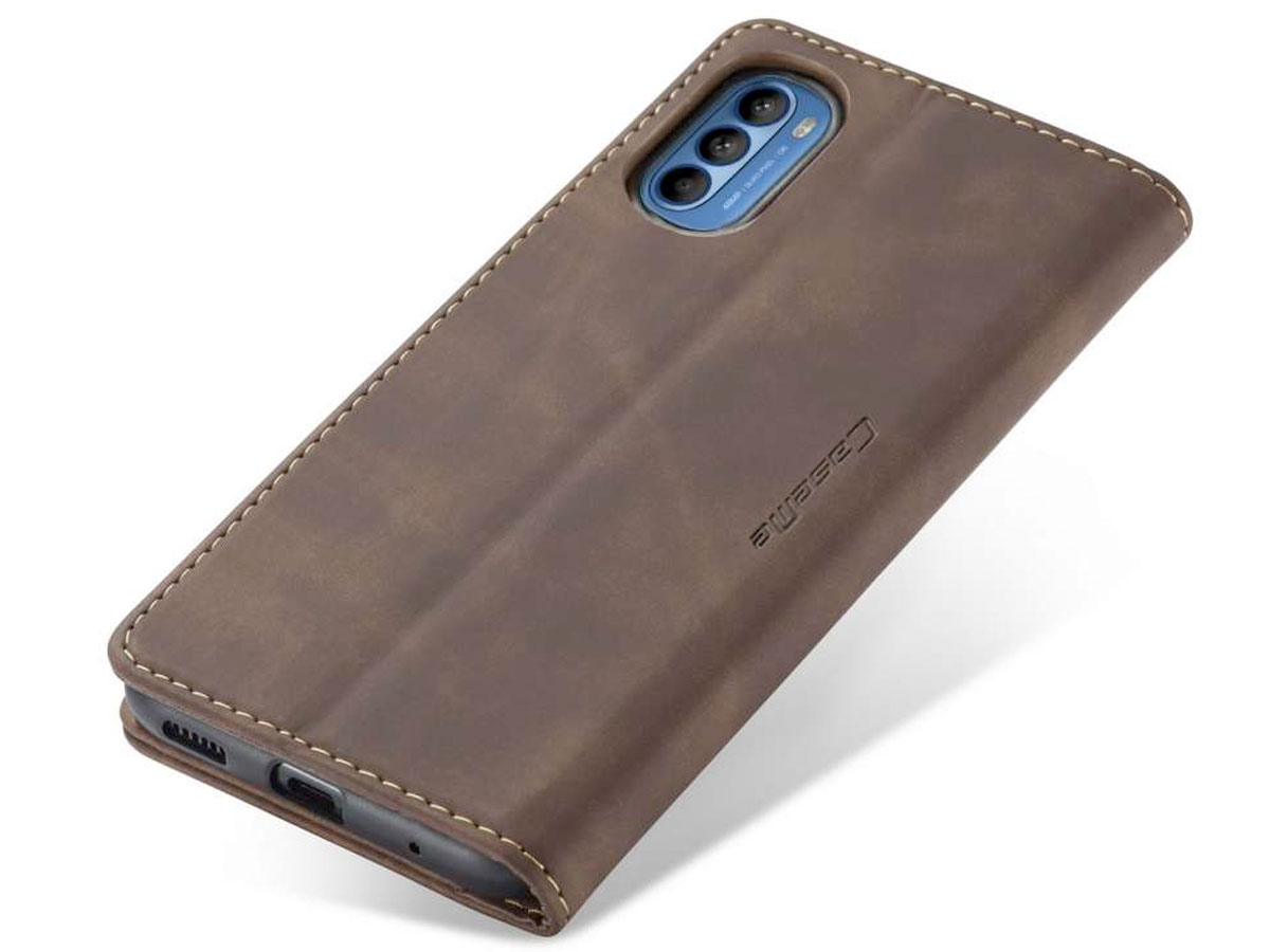 CaseMe Vintage BookCase Coffee - Motorola Moto G200 5G hoesje