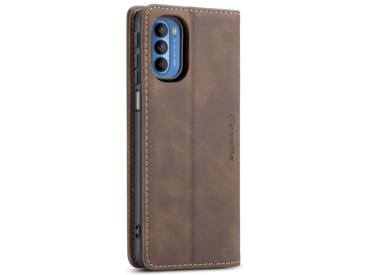 CaseMe Vintage BookCase Coffee - Motorola Edge 30 Pro hoesje