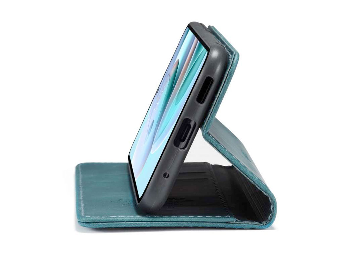 CaseMe Vintage BookCase Groen - Motorola Edge 30 Pro hoesje