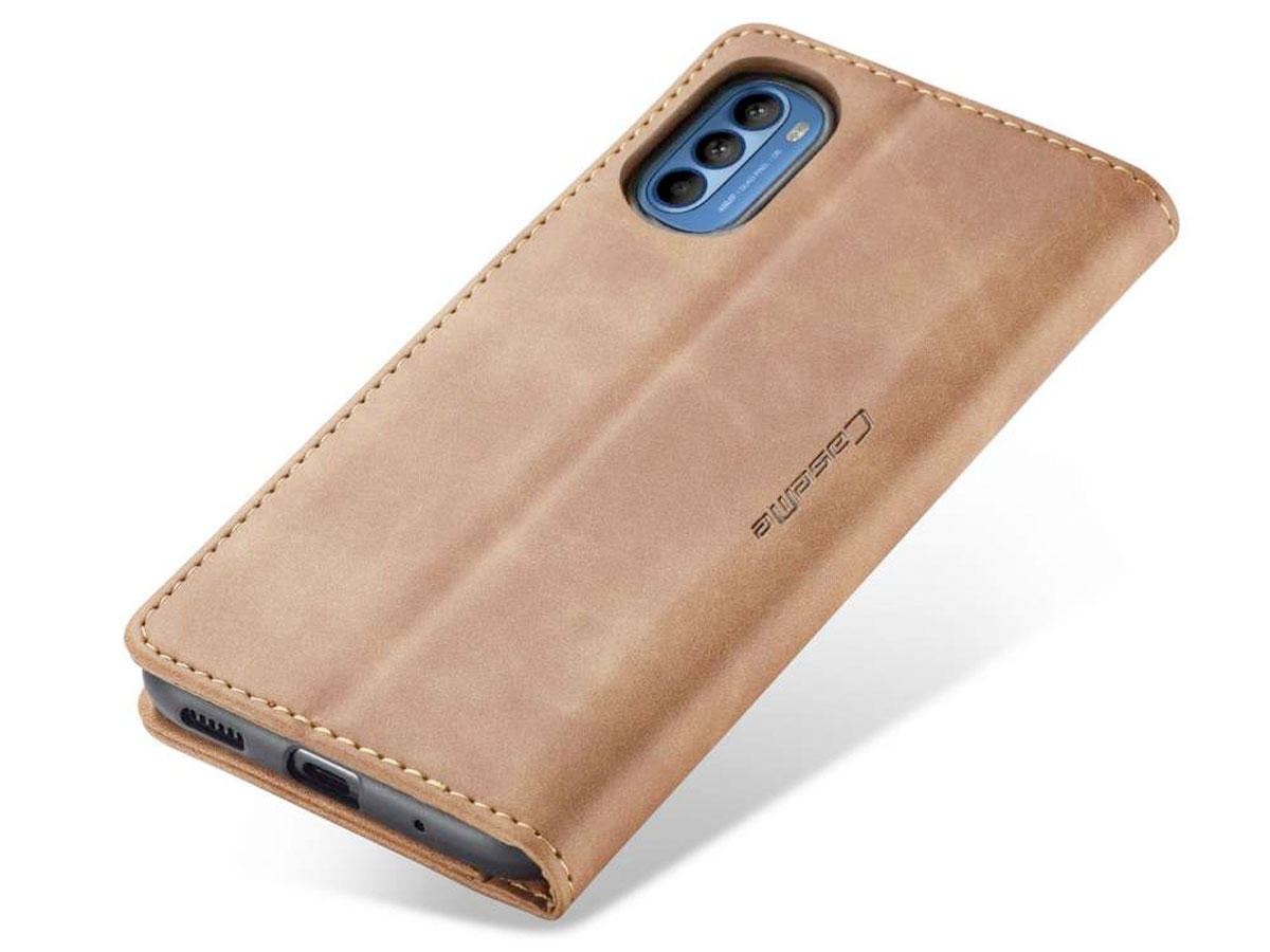 CaseMe Vintage BookCase Tan Bruin - Motorola Moto G31/G41 hoesje