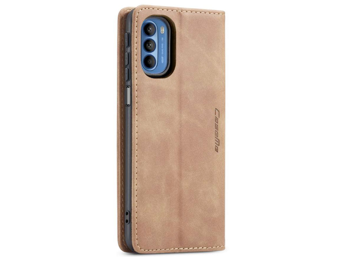 CaseMe Vintage BookCase Tan Bruin - Motorola Edge 30 Pro hoesje