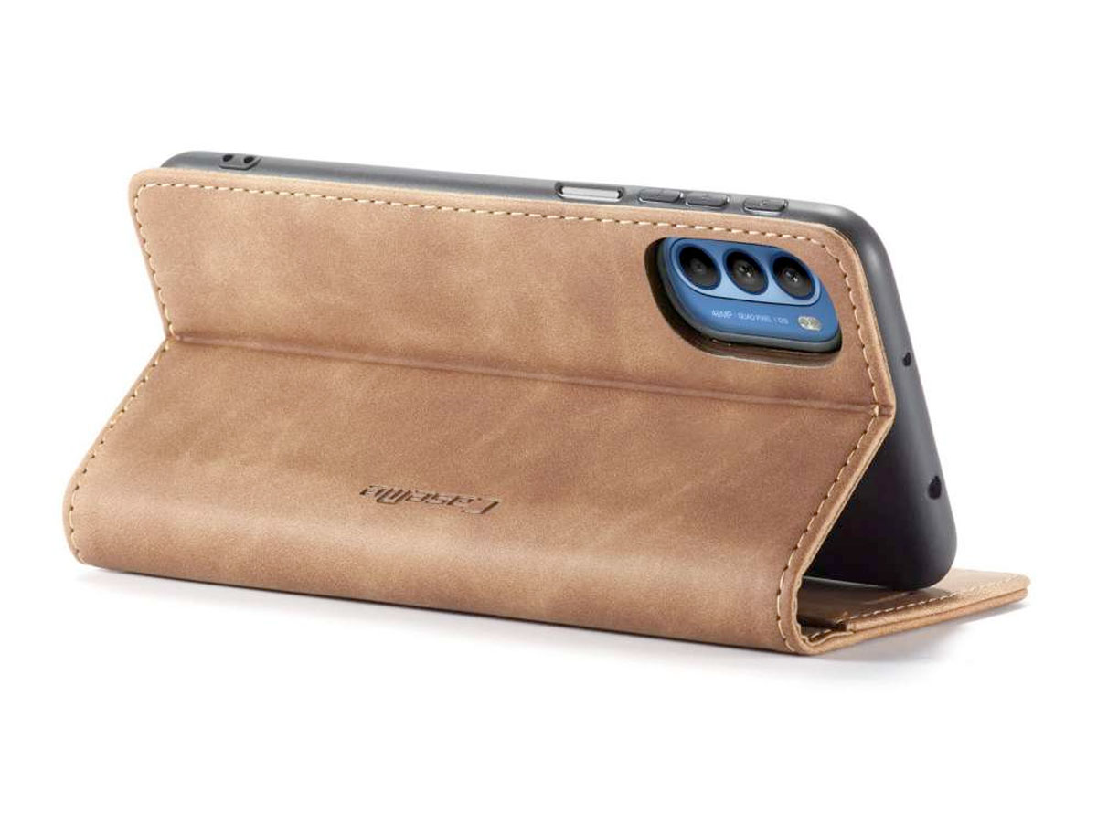 CaseMe Vintage BookCase Tan Bruin - Motorola Moto G200 5G hoesje