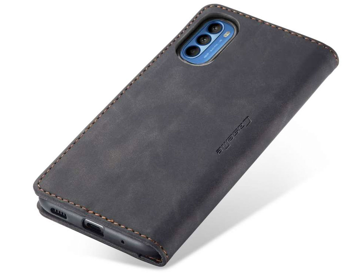 CaseMe Vintage BookCase Zwart - Motorola Moto G200 5G hoesje