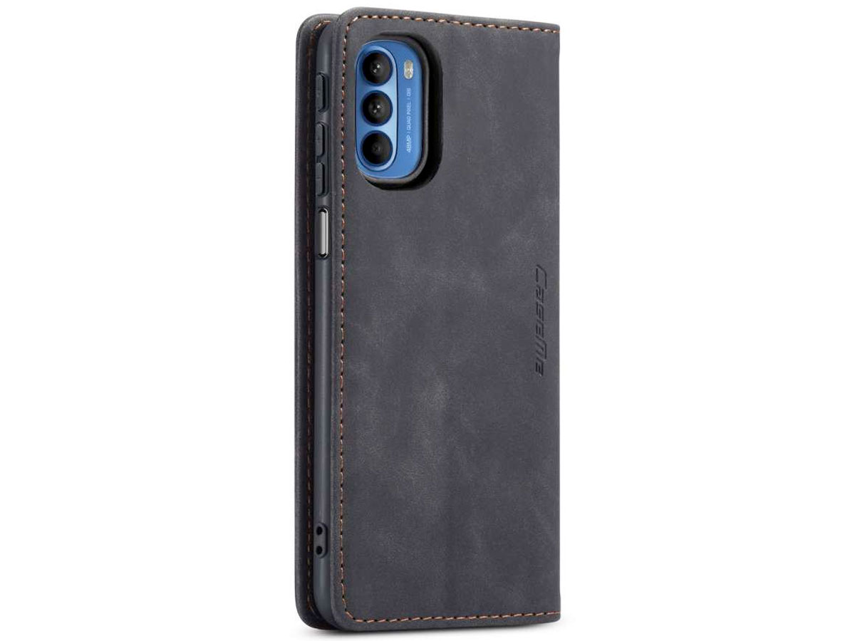 CaseMe Vintage BookCase Zwart - Motorola Moto G200 5G hoesje