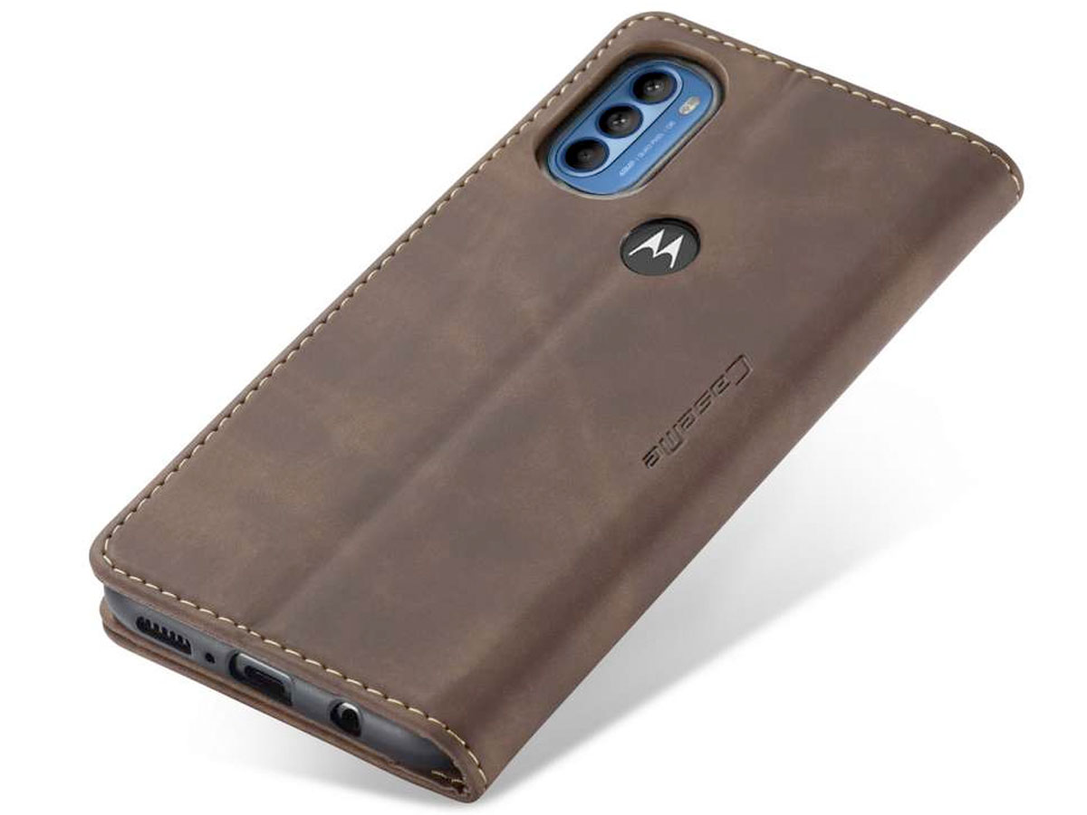 CaseMe Vintage BookCase Coffee - Motorola Moto G71 5G hoesje