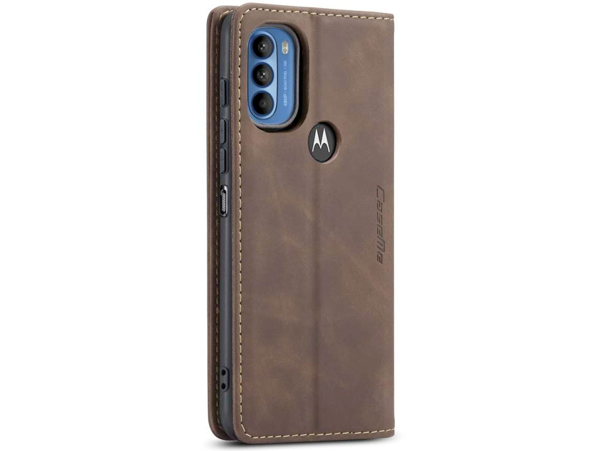 CaseMe Vintage BookCase Coffee - Motorola Moto G71 5G hoesje