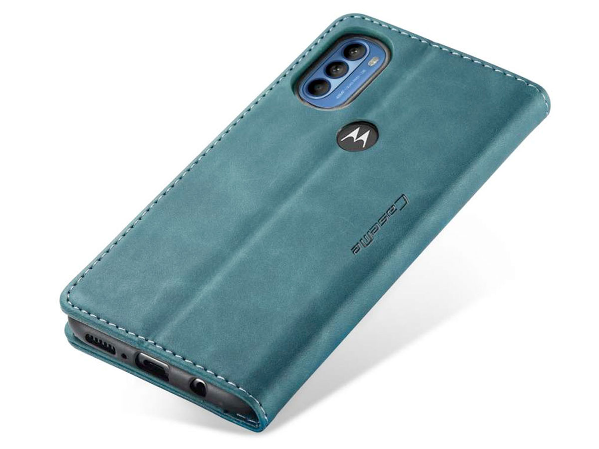 CaseMe Vintage BookCase Groen - Motorola Moto G71 5G hoesje