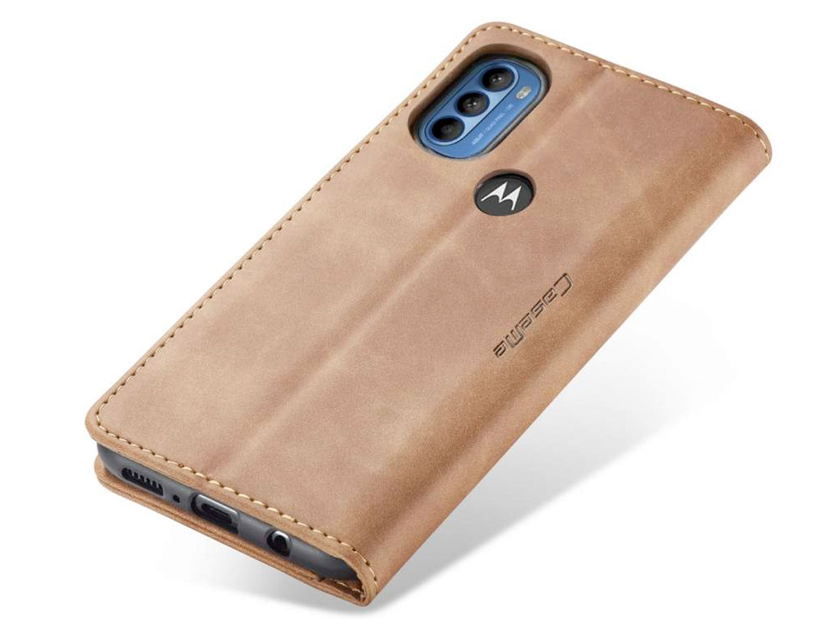 CaseMe Vintage BookCase Tan Bruin - Motorola Moto G52 hoesje