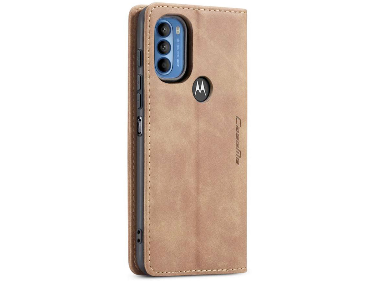 CaseMe Vintage BookCase Tan Bruin - Motorola Moto G52 hoesje