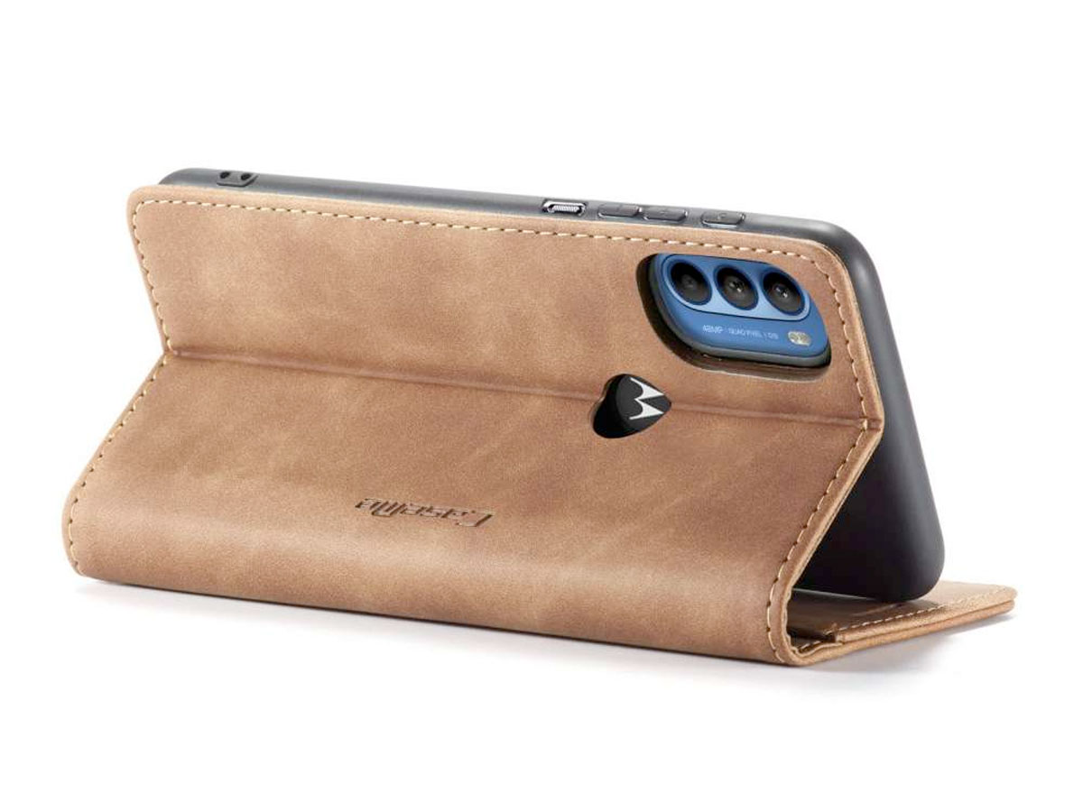 CaseMe Vintage BookCase Tan Bruin - Motorola Moto G71 5G hoesje