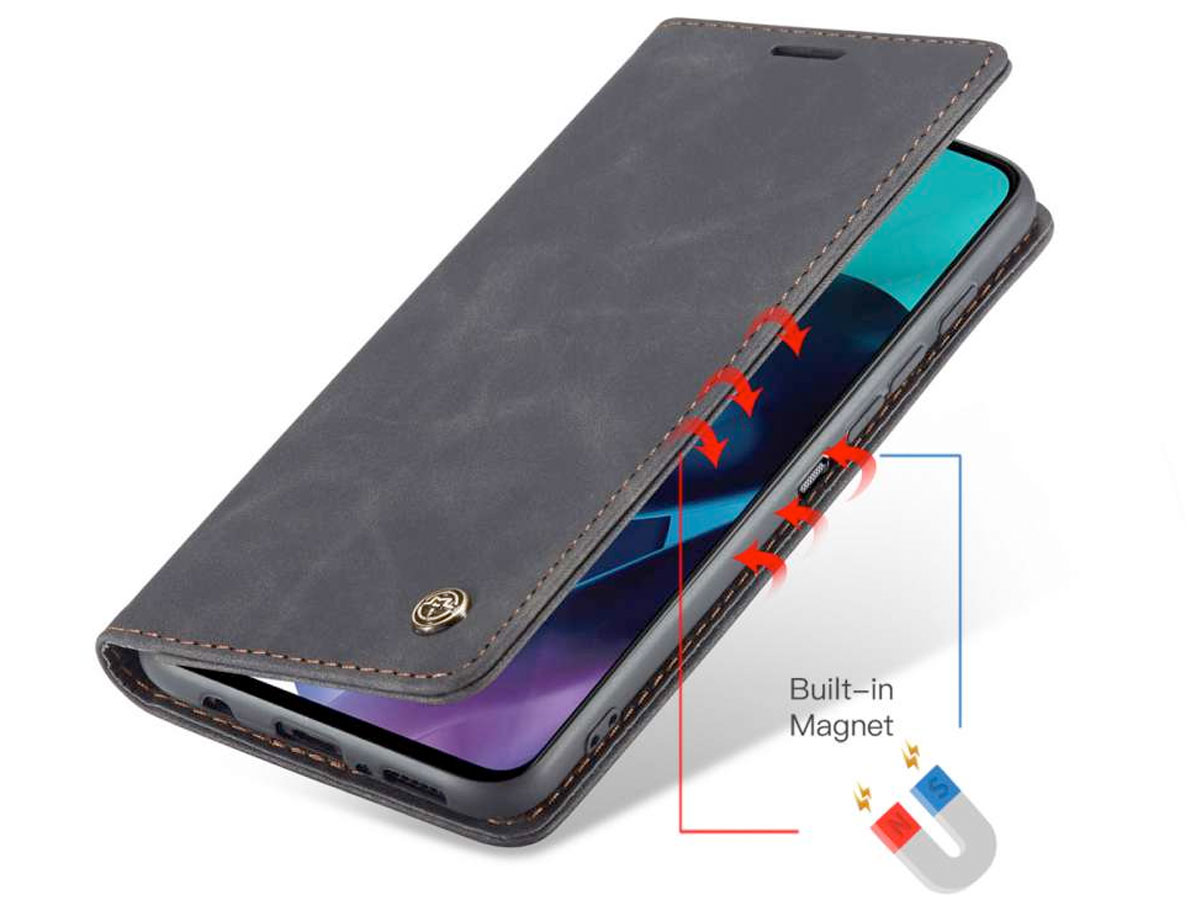 CaseMe Vintage BookCase Zwart - Motorola Moto G71 5G hoesje