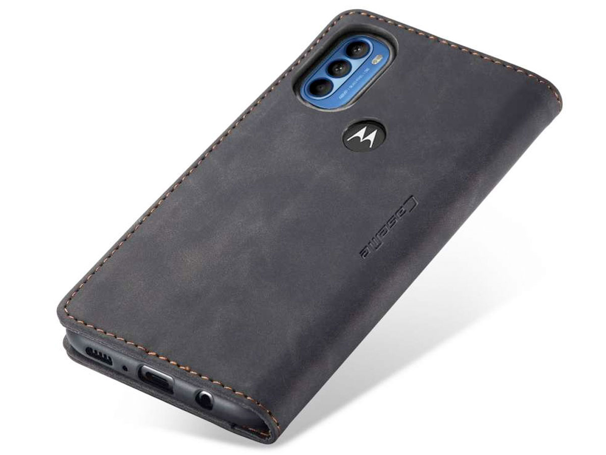 CaseMe Vintage BookCase Zwart - Motorola Moto G71 5G hoesje