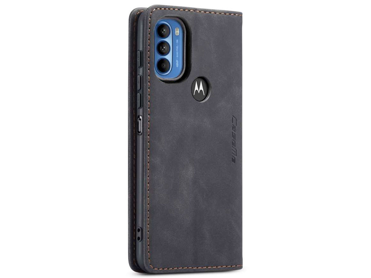 CaseMe Vintage BookCase Zwart - Motorola Moto G71 5G hoesje