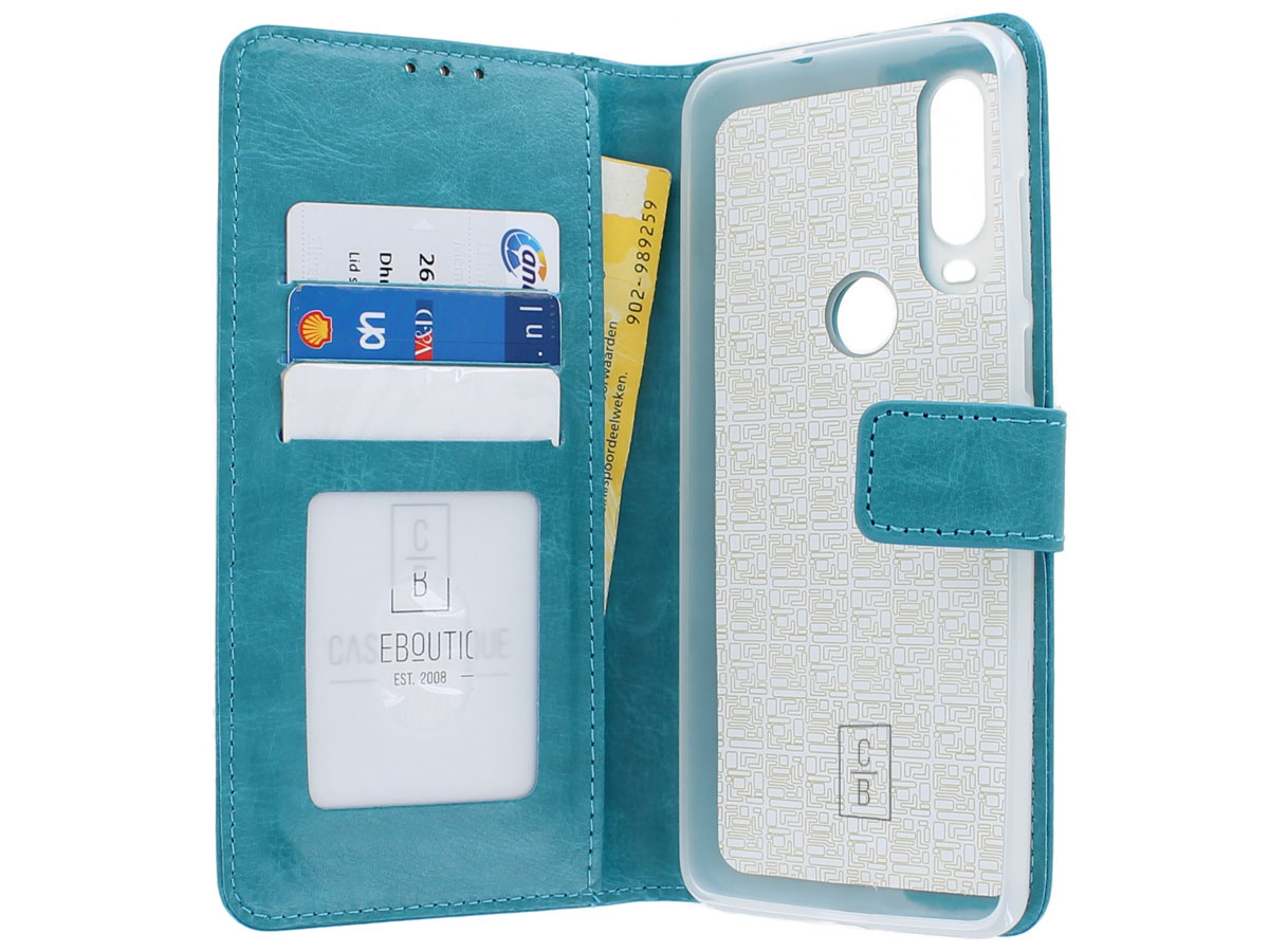 Book Case Mapje Turquoise - Motorola One Action hoesje