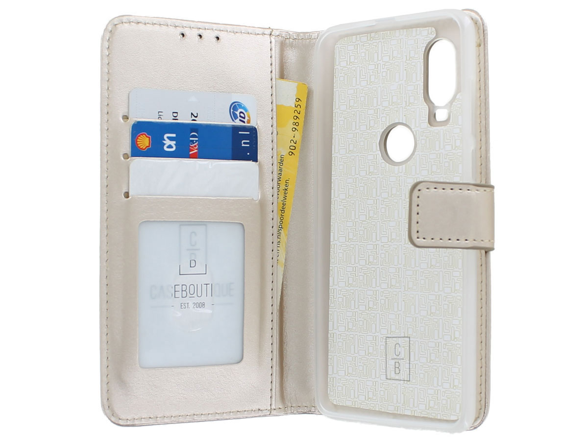 Book Case Wallet Mapje Goud - Motorola One Vision hoesje