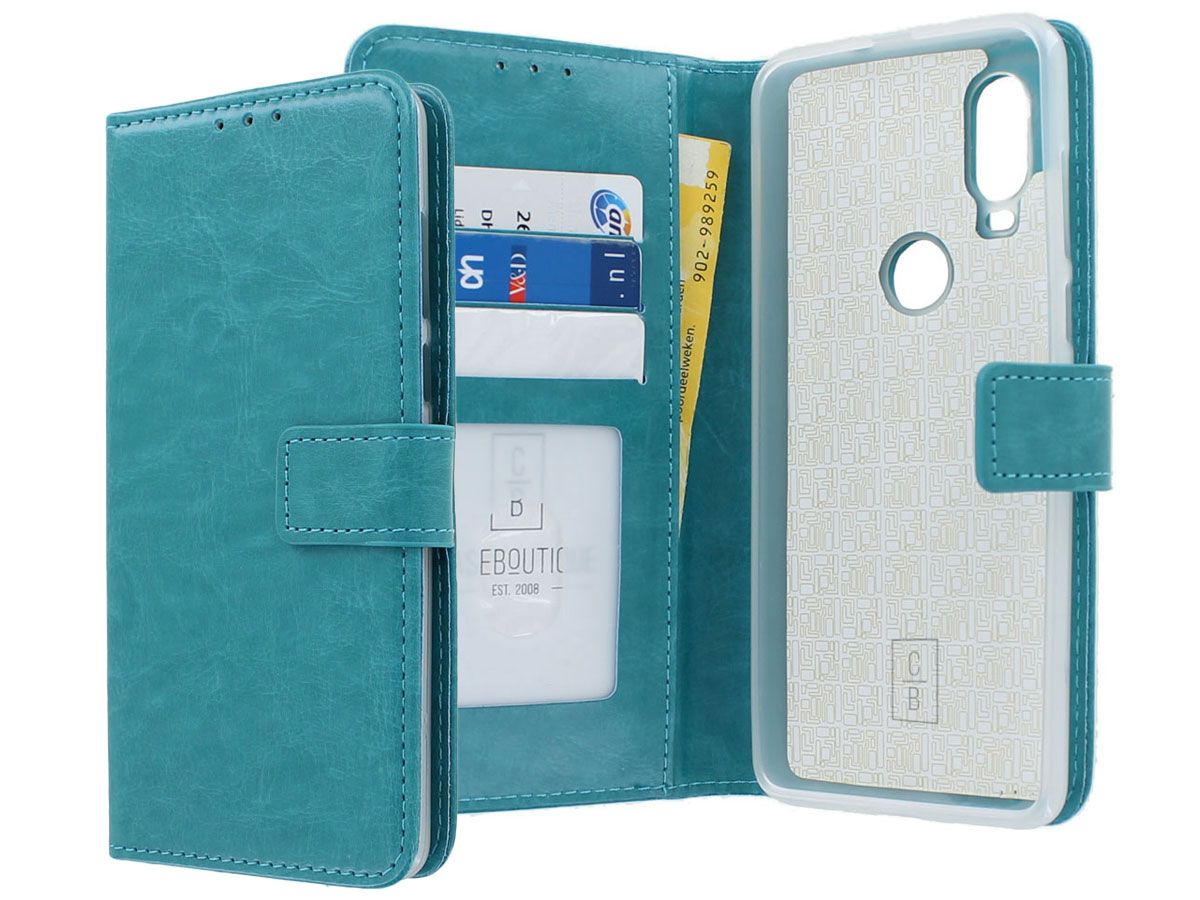 Book Case Wallet Mapje Turquoise - Motorola One Vision hoesje