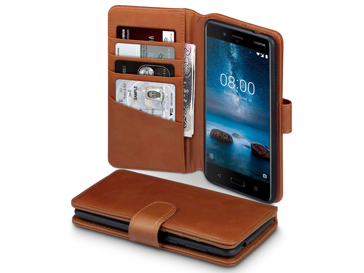CaseBoutique Bookcase Cognac Leer - Nokia 8 Hoesje
