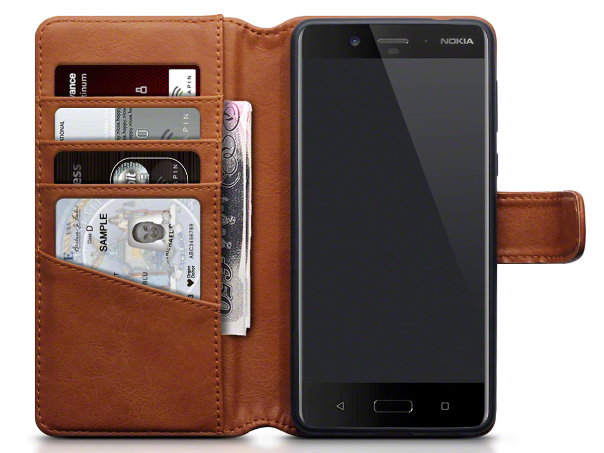 CaseBoutique Bookcase Cognac Leer - Nokia 8 Hoesje