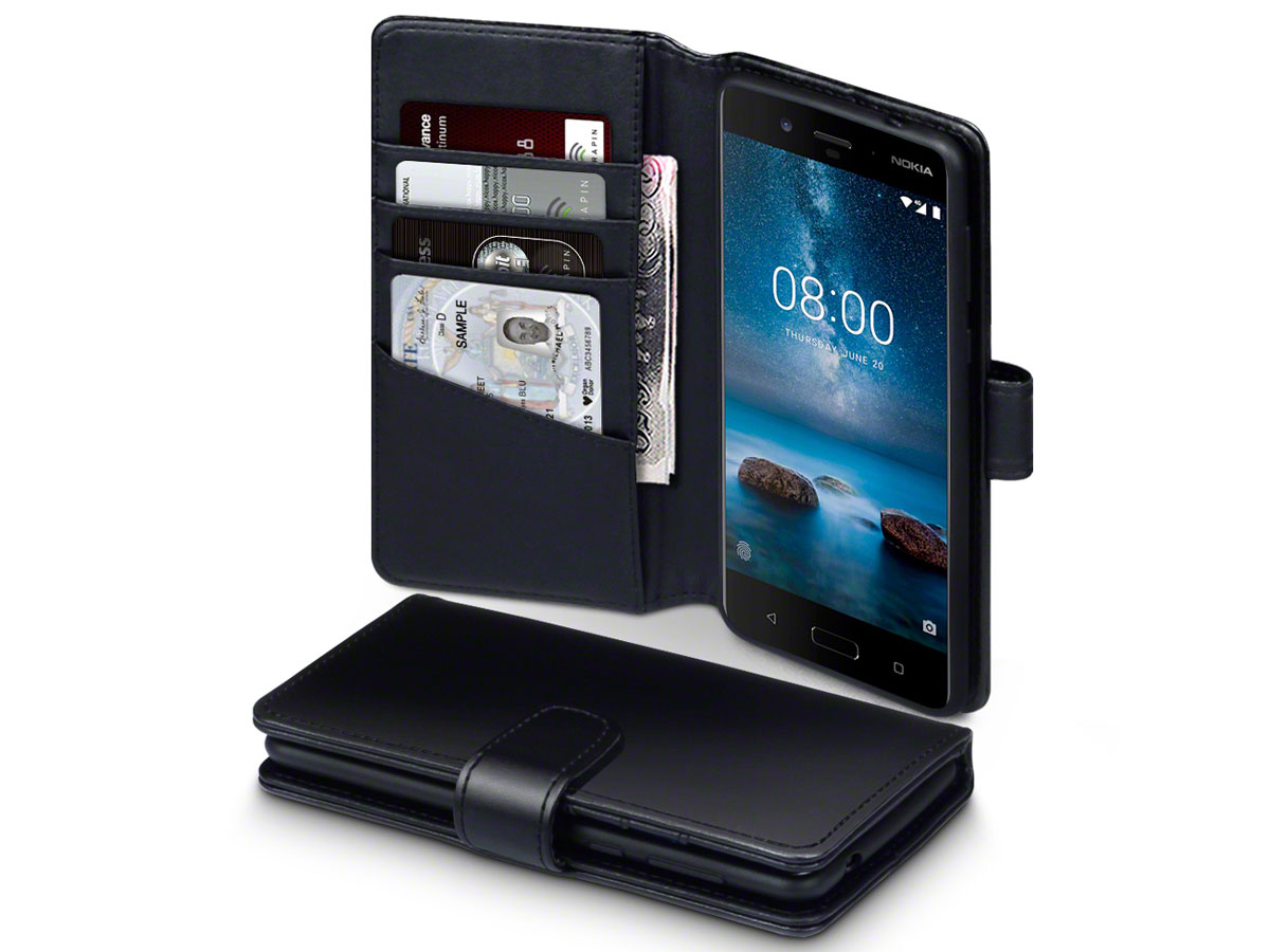 CaseBoutique Bookcase Zwart Leer - Nokia 8 Hoesje