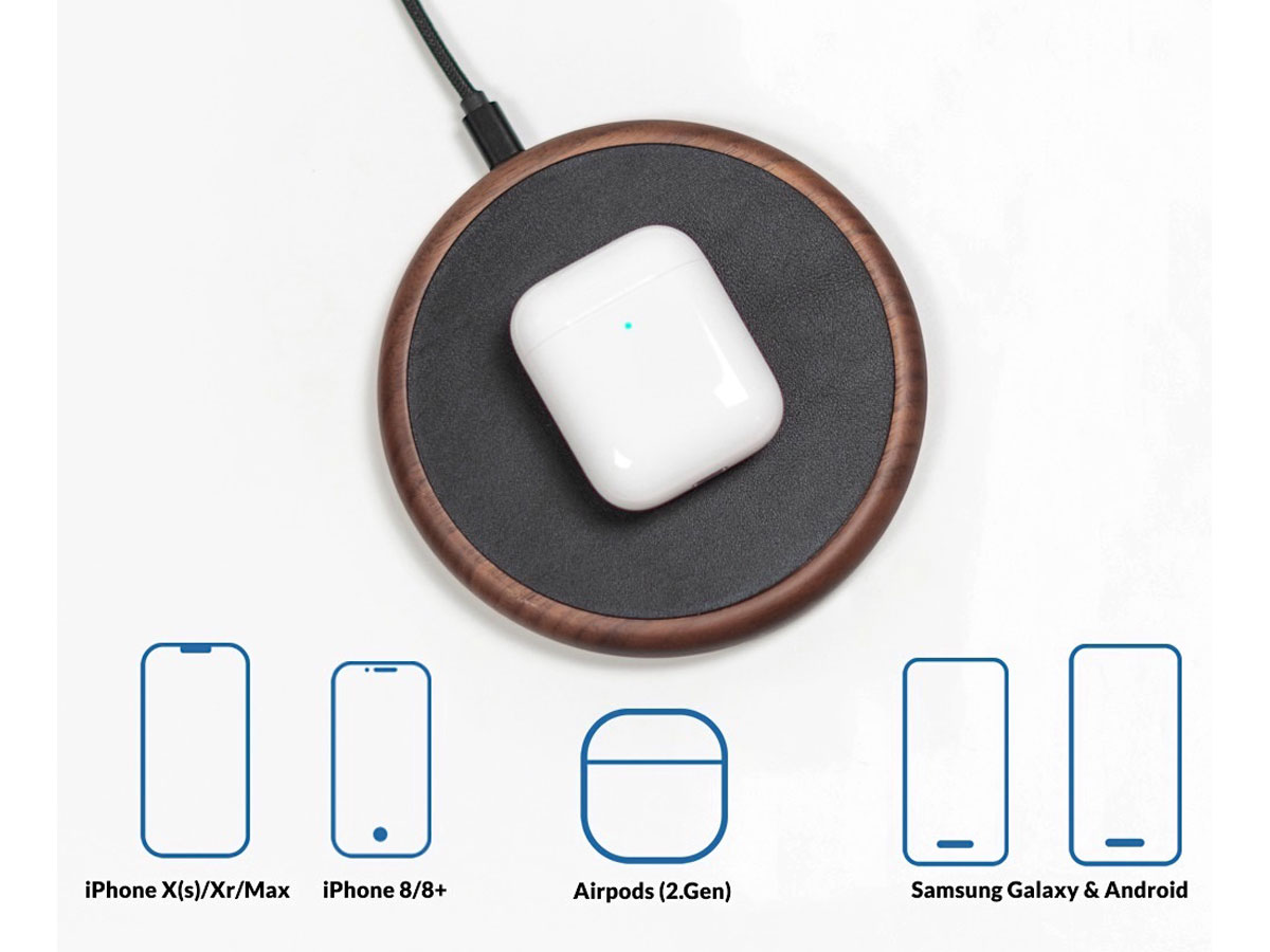 Woodcessories EcoPad - 10W Draadloze Oplader van Hout en Leer