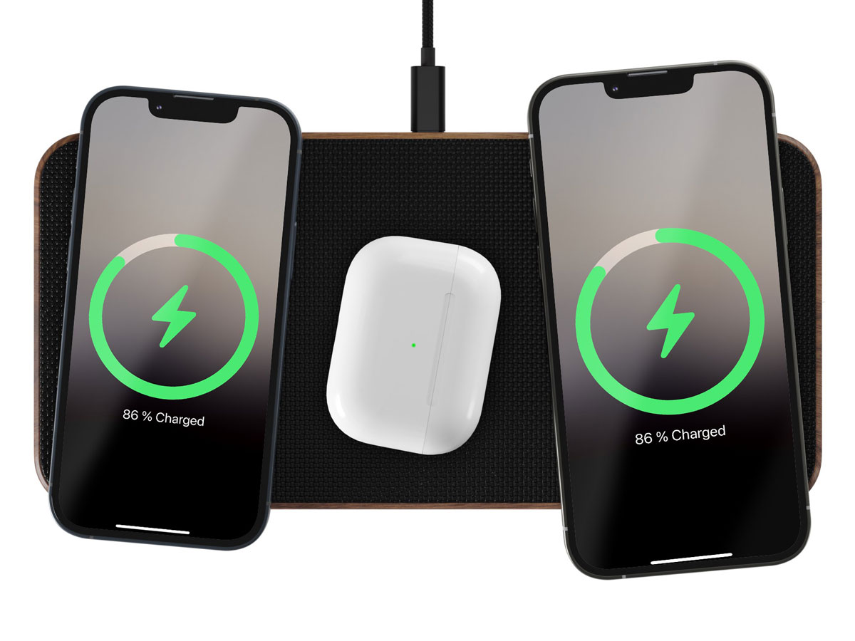 Woodcessories MultiPad Wireless Charger Walnut - 30W 3-in-1 Draadloze Oplader
