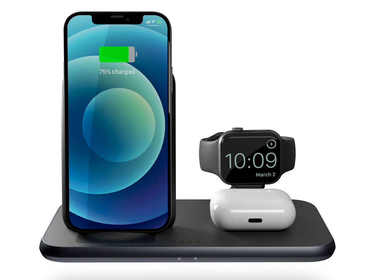 Zens Aluminium 4-in-1 Wireless Charger Stand incl. Apple Watch (2 x 10W)