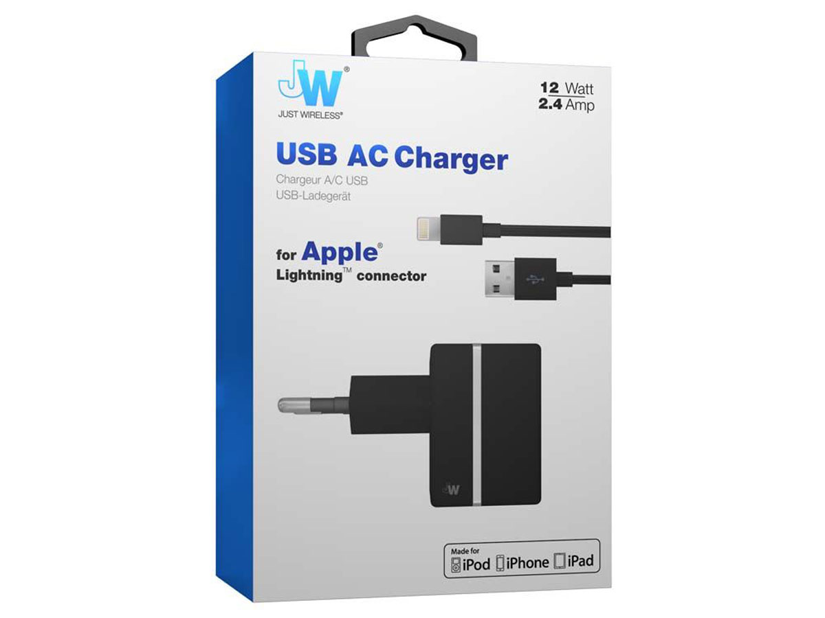 Just Wireless 2.4A Oplader Lightning USB kabel (Zwart)