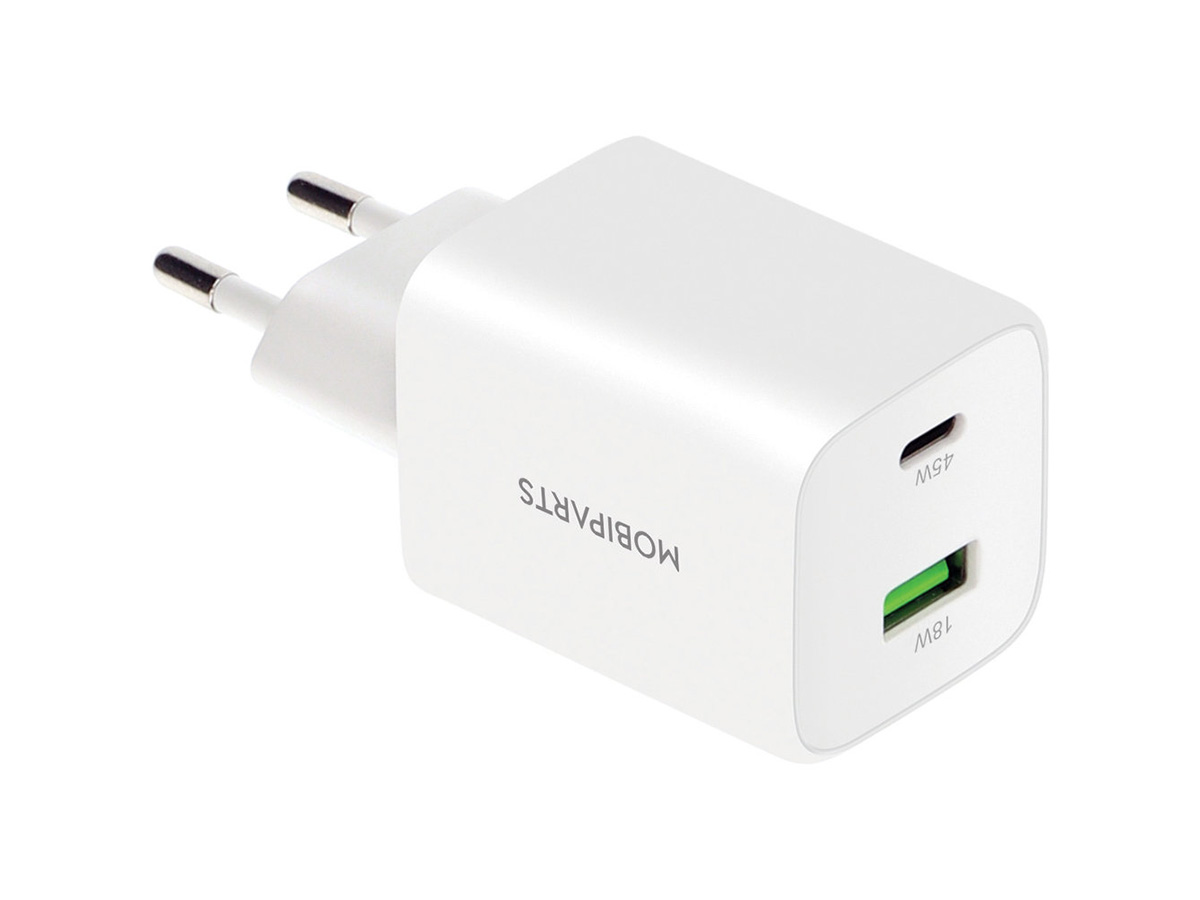 Mobiparts 45W GaN Wall Charger - Oplader met 1 x USB-C/1x USB-A