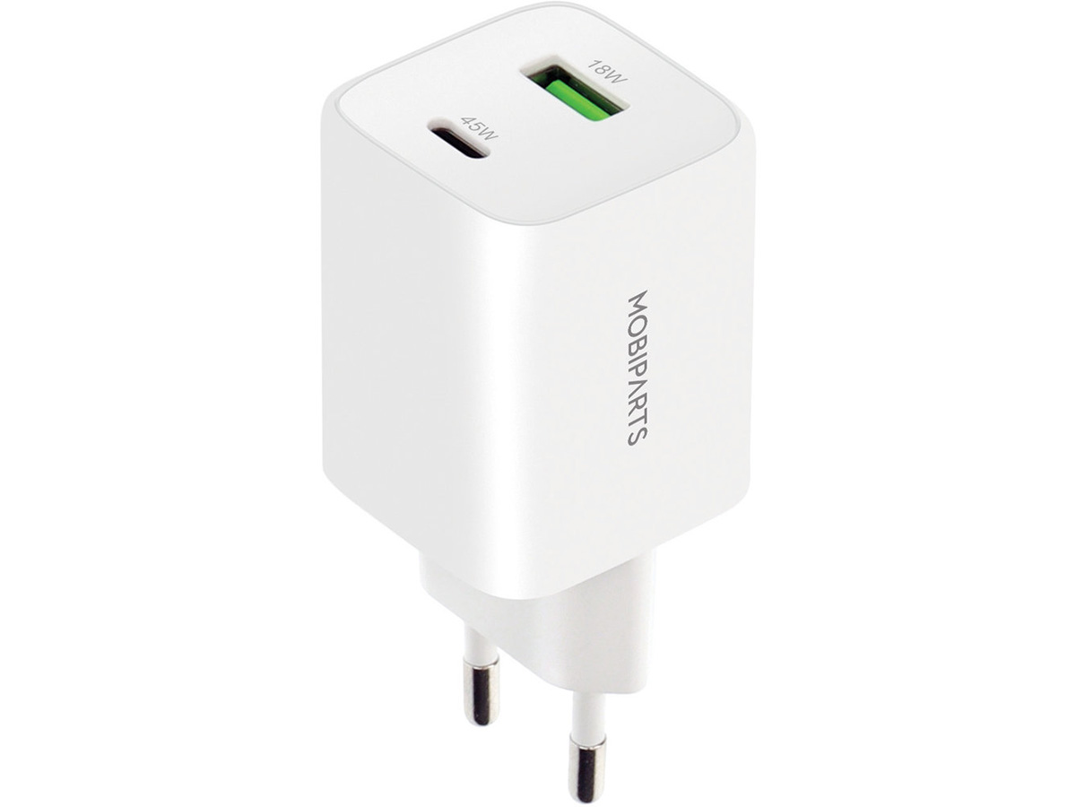 Mobiparts 45W GaN Wall Charger - Oplader met 1 x USB-C/1x USB-A