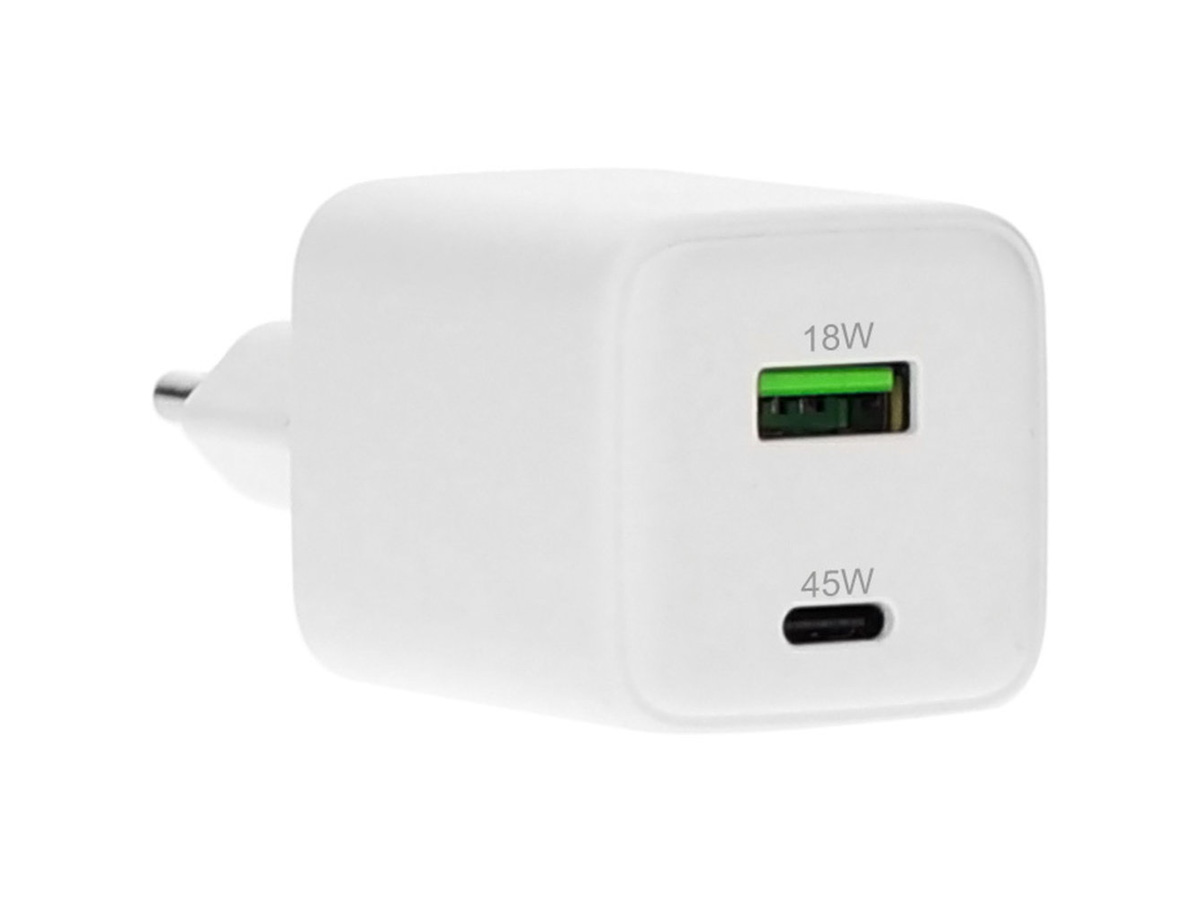Mobiparts 45W GaN Wall Charger - Oplader met 1 x USB-C/1x USB-A