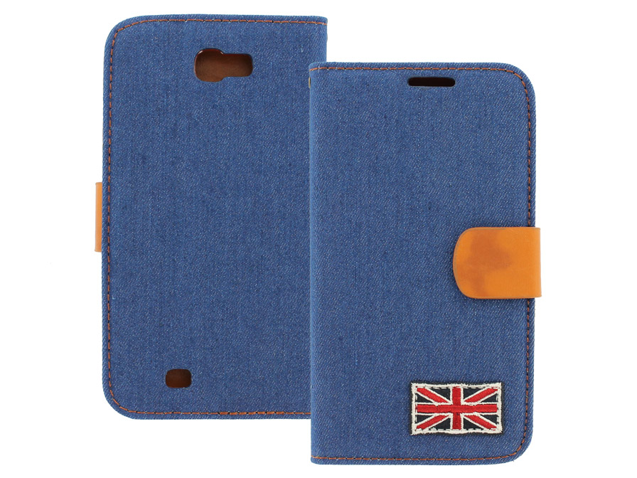 British Denim Style Wallet Case Hoesje voor Samsung Galaxy Note 2