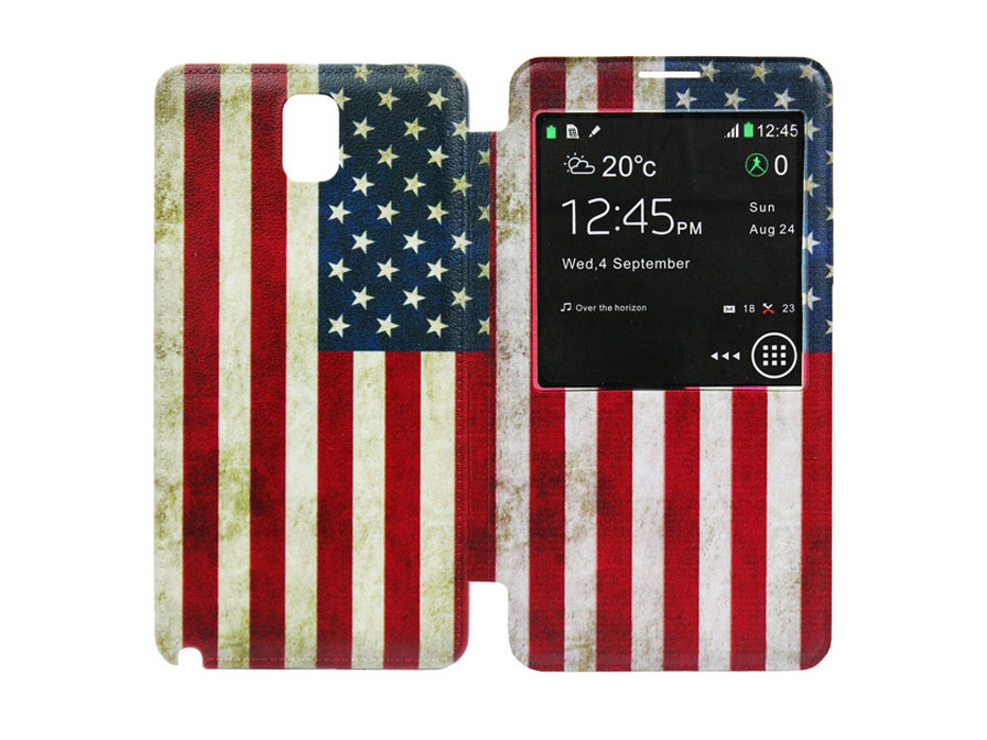 Vintage USA Flag S-View Cover voor Samsung Galaxy Note 3