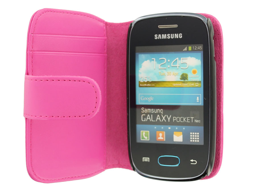 Beschrijvend Uiterlijk Voorbijganger Sideflip Kunstleren Hoesje voor Samsung Galaxy Pocket Neo (S5310)
