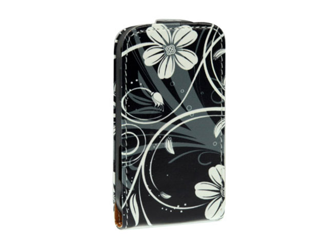 Black Flowers Kunstleren Flip Case voor Samsung Galaxy Mini 2 (S6500)