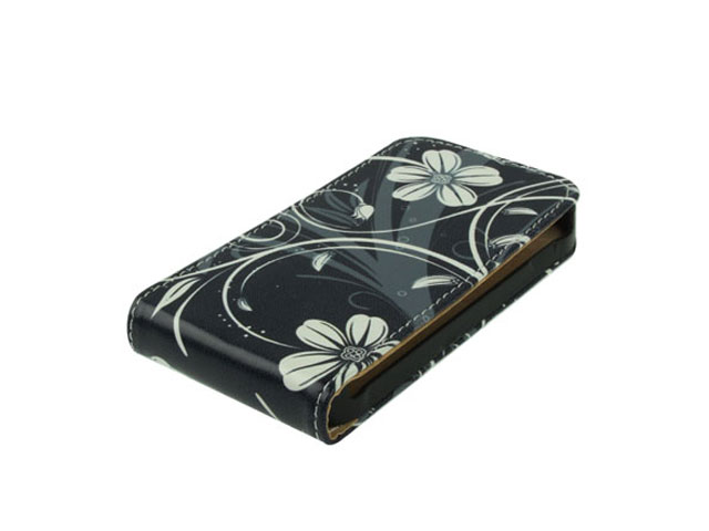 Black Flowers Kunstleren Flip Case Samsung Galaxy Ace Plus (S7500)