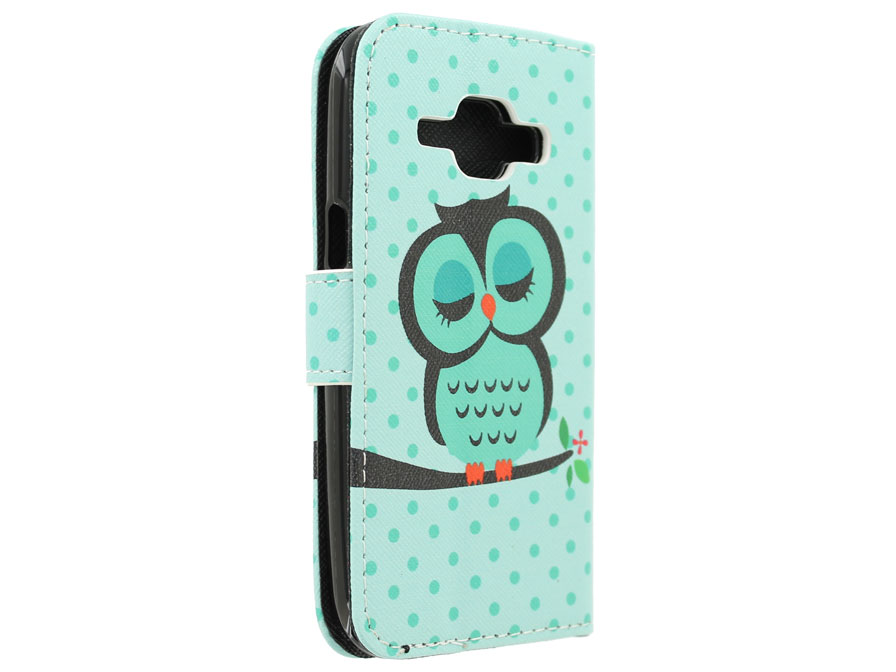 Sleepy Owl Bookcase - Samsung Galaxy J1 2015 hoesje