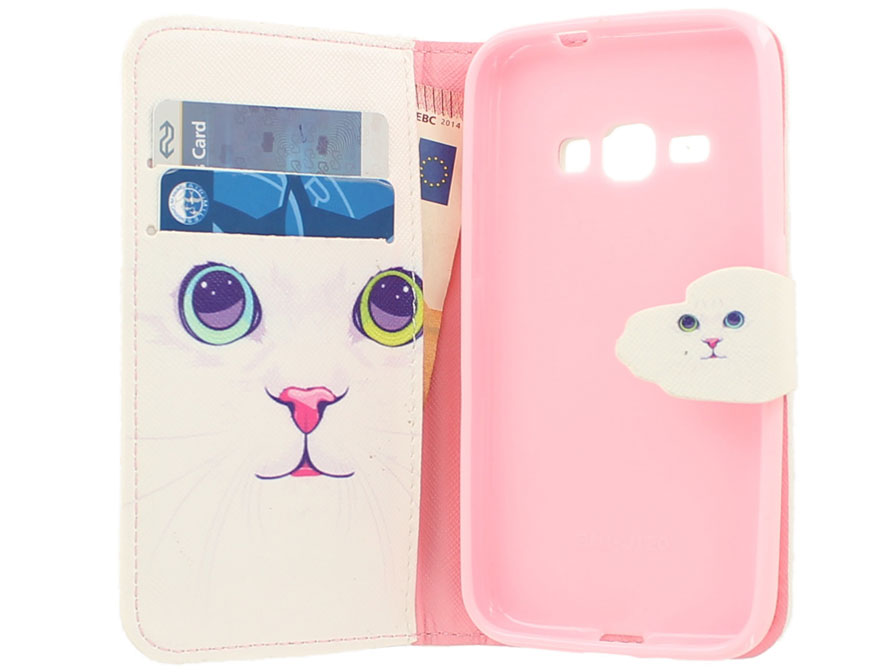 Kitty Cat Bookcase - Samsung Galaxy J1 2016 hoesje