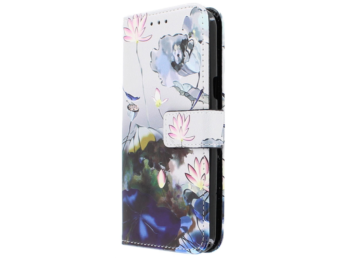 Blue Floral 3D Bookcase - Samsung Galaxy J3 2016 hoesje